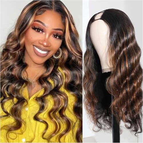 V Part Wig Human Hair Body Wave Glueless No Leave Out Upgrade 20 Inch U Part Wigs Human Hair Clip In Half Wigs 100% Real Human Hair Elastic Drawstring For Women 180% Density #1B/30