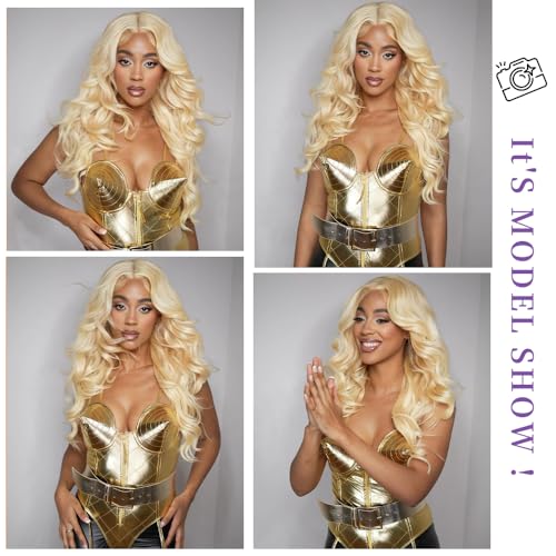 613 13x6 Lace Front Wig Human Hair 26 Inch Blonde Wig Human Hair 200% Density Body Wave Lace Front Wigs Pre Plucked 613 Lace Front Wig Blonde HD Lace Frontal Wig