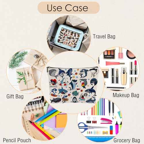 Blue Shark Makeup Bag for Women - Lightweight Travel Pouch with Lining, High-definition, Double-Sided Printed, Funny Gift Bags for Birthday & Christmas Gifts