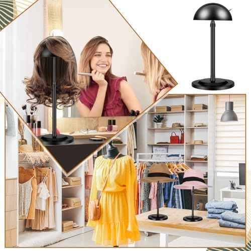 Tatuo 4 Pcs Wig Holders, 9.8"-18.9" Adjustable Height Wig Head Stand Portable Hat Display Holder Storage for Multiple Travel Wigs Styling Practice women DIY Head Stand Non Slip Stable (Black)