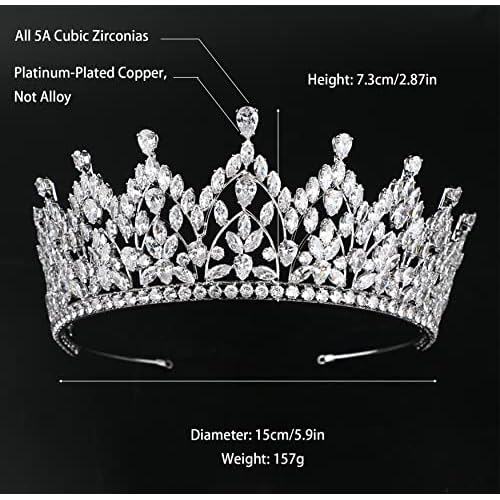 QXMYOO Luxury Large Bridal Tiaras for Wedding 5A Level Cubic Zirconia Sweet 16 Quinceanera CZ Pageant Princess Queen Crowns Bride Headpiece Hair Accessories HB076