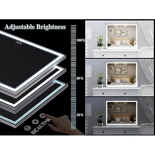 ANYHI Large Vanity Mirror with Lights, 28"x22" Makeup Mirror with Light Strip, 3 Color Modes, Dimmable, Smart Touch Control, Aluminum Frame, Tabletop or Wall Mount, White