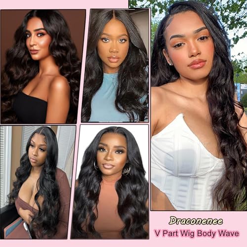 V Part Wig Human Hair 20 inch Upgrade U Part Wigs Body Wave for Black Women Beginner Friendly No Sew In and No Leave Out Glueless Brazilian Virgin Hair Wig Natural Black Color 180% Density