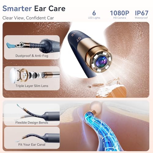 Ear Wax Removal Tool Kit: ZERONDER Ear Cleaner with Camera 1080P HD - Ear Canal Cleaning with 6 LED Lights for Adults & Kids