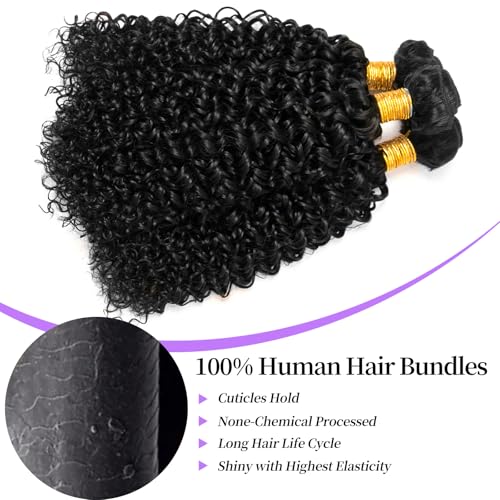 Curly Bundles Human Hair Kinky Curly Human Hair Bundles 100% Unprocessed Brazilian Virgin Hair Quick Weave Bundles Extensions for Women Natural Black 14 16 18 Inch