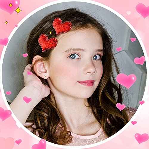 9 Piece Heart Hair Clips & Barrettes, Glitter Sequin Heart Hairpins for Girls in Three Colors, Valentine's Day Themed Party
