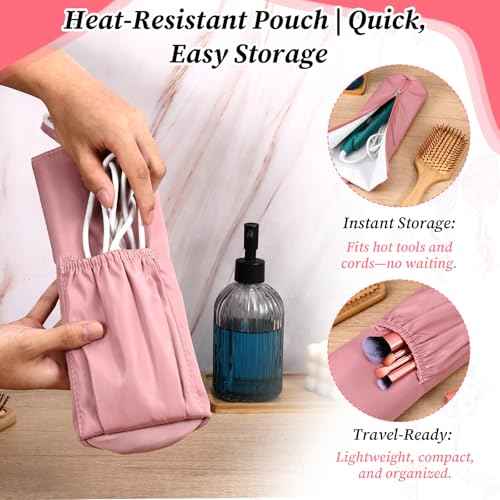 Hot Iron Holder Hot Tools Organizer Heat Resistant Mat Case Portable Hair Styling Tools Cover Pouch Hair Straightener Travel Bag with Zip for Curling Flat Iron Home Travel Pink