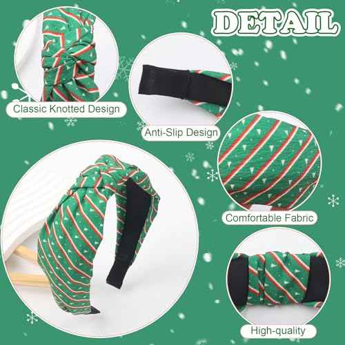 Christmas Headband for Women Girls, Christmas Stripes Hair Band Wide Top Knot Green Hair Accessories Non Slip Headband Winter Xmas Party Costume Cosplay Supplies New Year Decoration