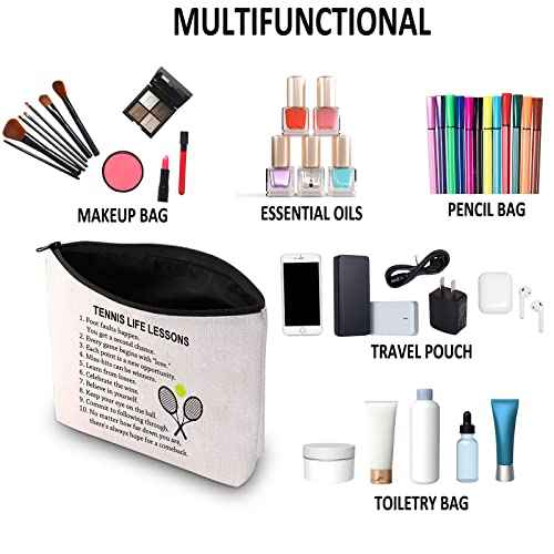 G2TUP Tennis Gift Tennis Life Lesson Makeup Bag Tennis Player Cosmetic Bag Tennis Lover Gift Tennis Team Gift Zipper Travel Pouch (Tennis Life Lesson White Bag)