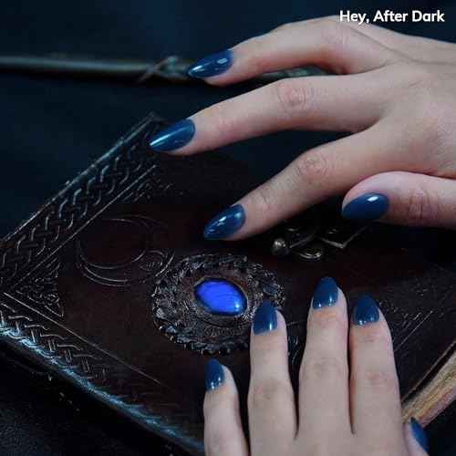 heyhae Semi Cured Gel Nail Strips | No LED Lamp Needed | Fall, Navy, Solid, Jelly | Easy Apply & Remove, Salon Quality | Includes 28 Strips, 1 Prep Pads, Nail File & Wooden stick - Hey, After Dark