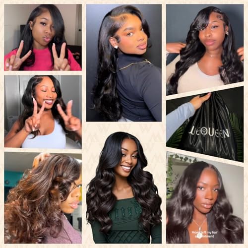 Wequeen 16A Body Wave Human Hair Bundles 28 Inch 100% Unprocessed Brazilian Virgin Hair Quick Weave Bundles Human Hair Extensions Real Human Hair, Natural Black