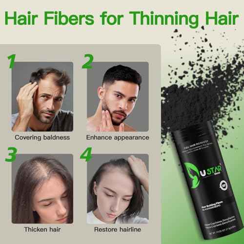 Hair Building Fibers Set, USTAR 5 in 1 Hair Fibers for Thinning Hair with Hair Fiber Spray, Natural Hair Filler for Hair Loss Instantly Thicker, Fuller Look, Hair Powder for Men & Women 77.5g (Black)