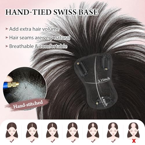 SARO-UP Hair Toppers for Women Real Human Hair Toppers for Women with Thinning Hair Pieces with Bangs Top Handmade Swiss Base HairPieces 10Inch (Dark Brown)