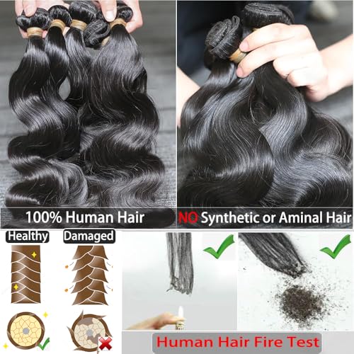 Body Wave Bundles Human Hair 16 18 20Inch 12A Brazilian Human Hair 3 Bundles Human Hair Extensions for women Natural Black