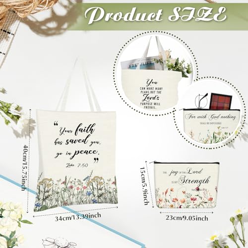 Locmeo 20 Pcs Christian Gift Women Including 10 Bible Verse Tote Bags 10 Christian Makeup Bags Christmas Inspirational Religious Scripture Gifts for Church Xmas Valentine(Classic)