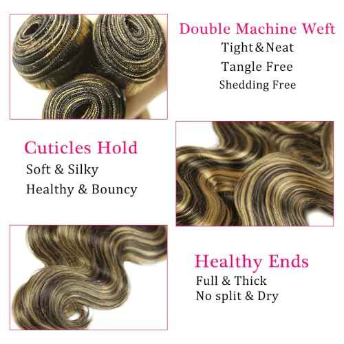 P1B27 Highlight Bundles Human Hair Honey Blonde Body Wave 3 Bundles 18 20 22 inch Brazilian Unprocessed 8A Virgin Remy Hair Extensions