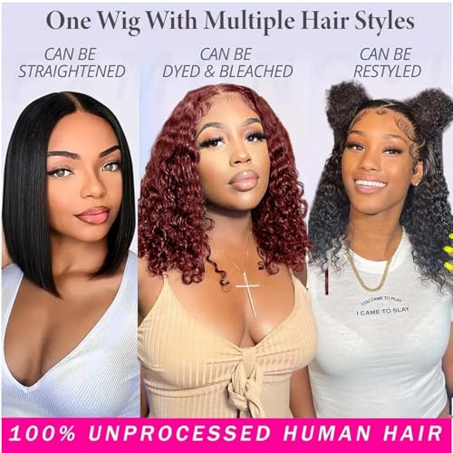 SODLIS Short Curly Bob Wig Human Hair 13x4 Lace Front Wigs Brazilian Virgin Human Hair Lace Frontal Curly Wigs For Black Women Pre Plucked with Baby Hair 150% Density (16 Inch)
