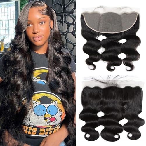 13x6 Frontal Human Hair Body Wave HD Transparent Ear to Ear 18 Inch Lace Frontal Closure With Baby Hair Free Part 100% Virgin Human Hair Natural Black