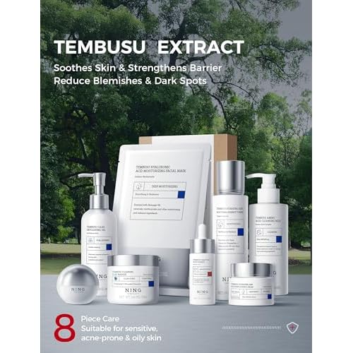 Skin Care Set: 8-Step Tembusu Essence Skincare Kit, Cleansing Hydrating Moisturizing Anti-Aging Gift Sets for Women ? Complete Daily Routine for Sensitive, Dry, Oily & Aging Skin