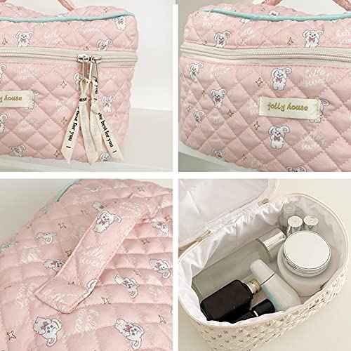 Travel Cosmetic Bag Cotton Makeup Bag Ladies, Quilted Toiletry Bag with Beautiful Floral Pattern, Cosmetic Bag Large Capacity, Make up Bag Wash Bag Portable for ladies or child (02-b)