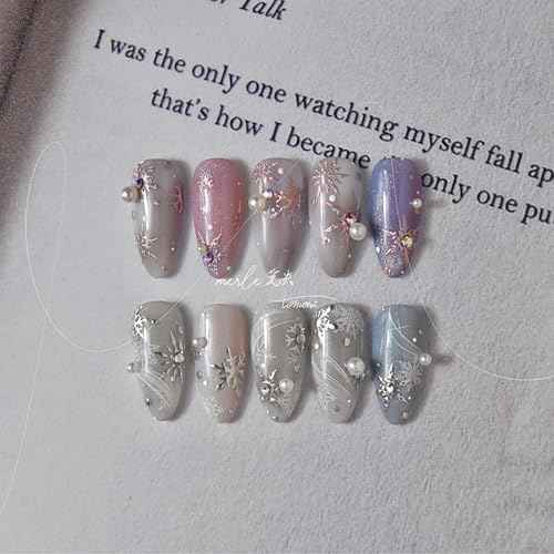 Snowflake Nail Stickers - Christmas Silver 5D Embossed Nail Decals with Rhinestone Design for Winter Nail Art Supplies