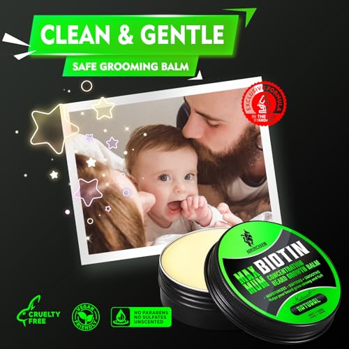 Biotin Beard Balm for Men ? Unscented, Fast-Absorbing Beard Softener & Growth Balm with Castor, Shea & Jojoba ? Conditions, Styles & Thickens Coarse or Patchy Facial Hair ? Idea Gift for Him ? 2 OZ