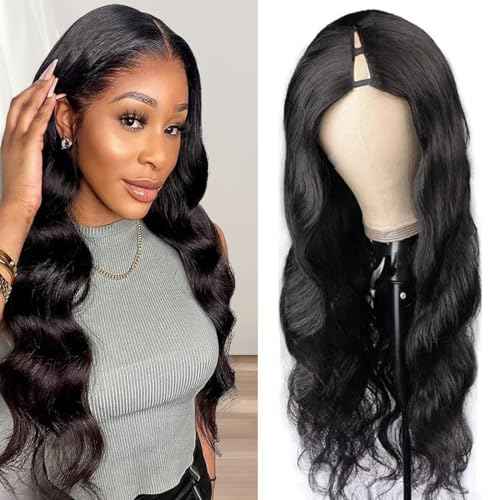 V Part Wig Human Hair 18 inch Upgrade U Part Wigs Body Wave for Black Women Beginner Friendly No Sew In and No Leave Out Glueless Brazilian Virgin Hair Wig Natural Black Color 180% Density
