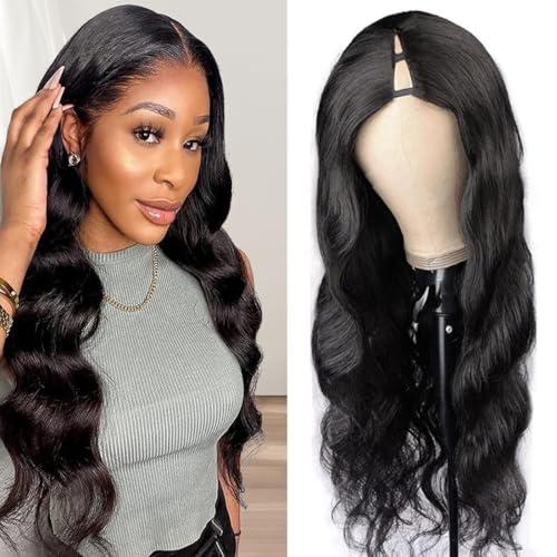 V Part Wig Human Hair 20 inch Upgrade U Part Wigs Body Wave for Black Women Beginner Friendly No Sew In and No Leave Out Glueless Brazilian Virgin Hair Wig Natural Black Color 180% Density