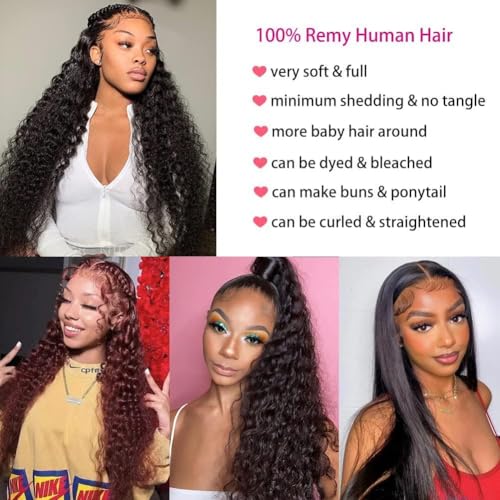 22 Inch Deep Wave Lace Front Wigs Human Hair 200% Density 13x6 HD Lace Frontal Wigs Human Hair Pre Plucked with Baby Hair Deep Curly Wigs for Black Women Natural Color