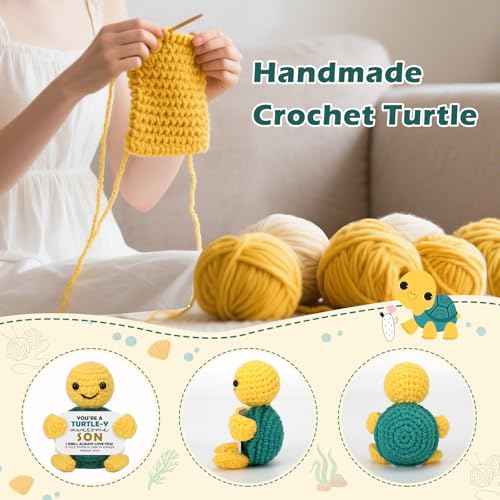 Christmas Son Gifts from Mom Dad, Stocking Stuffers Birthday Gifts for Son Teens Adult Kids, Best Step Bonus Son in Law Ever Gift Present, Funny Small Cute Handmade Positive Animals Crochet Turtle