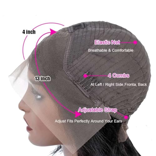 Bob Wig Human Hair 180% Density 13x4 HD Transparent Lace Front Wigs Human Hair Pre Plucked Short Bob Glueless Straight Wigs Human Hair for Women Natural Black 16 Inch