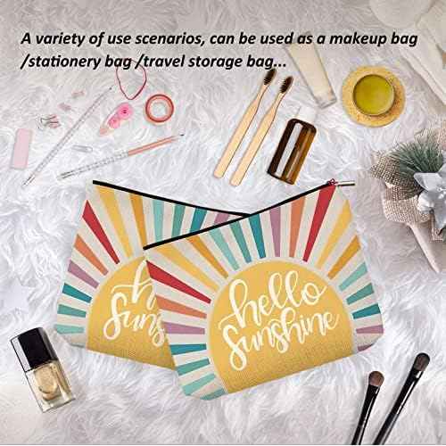 OHSUL Hello Sunshine Inspirational Makeup Bag,Boho Sun Colorful Sunshine Ray Cosmetic Bag Travel Pouch,Boho Travel Makeup Bag,Gifts for Boho Lovers Girls