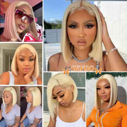 SKYDO 613 Blonde Bob Wig Human Hair 13x4 Bob HD Lace Front Wigs Human Hair 180 Density 613 Bob Wig Pre Plucked Blonde Wigs for Women 12inch
