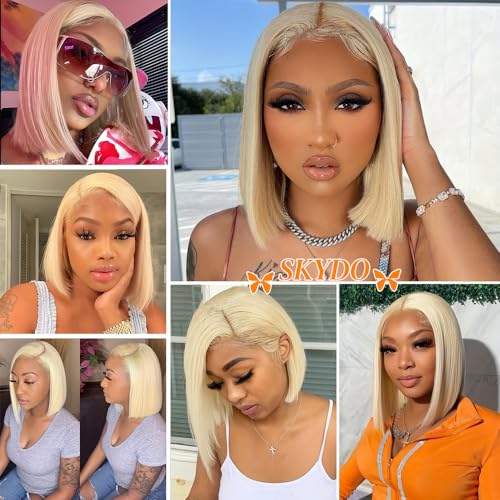 SKYDO 613 Blonde Bob Wig Human Hair 13x4 HD Bob Lace Front Wigs Human Hair Pre Plucked 180 Density Blonde Wig Human Hair Short Bob Wigs for Women 16inch