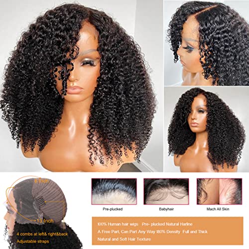 13x6 Kinky Curly Lace Front Wigs for Women Afro Kinky Curly Glueless Human Hair Wigs 180% Density Pre Plucked With Baby Hair HD Transparent 14Inch Kinky Curly Wigs