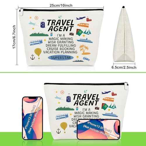 Travel Agent Makeup Bag Appreciation Gift for Travel Agent Planner Advisor Coworker Coametic Bag Trip Lover Gifts for Woman Travelers Christmas Retirement Present Traveling Cosmetic Zipper Pouch
