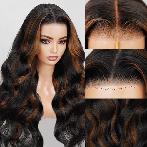 Balayage Brown Highlight 7X5 Lace Front Glueless Wigs Human Hair 28 inch Pre Plucked Pre Cut Pre Everything Highlight 1b30 Human Hair Wigs