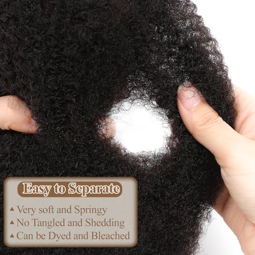 Afro Kinkys Bulk Human Hair for Draedlock Extensions Repair Locs Afro kinkyhair For Braiding Twist Braids Afro Human Hair (Natural Black, 16 Inch (Pack of 3))
