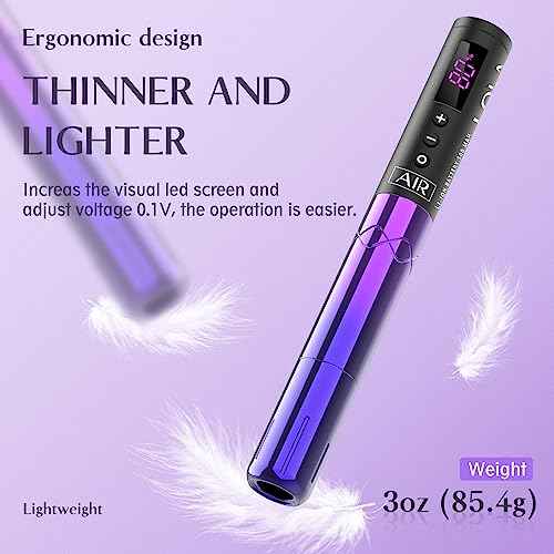 EZ Wireless Tattoo Machine Kit - Permanent Makeup Tattoo Pen Machine with 3Pcs Battery Power Rotary Tattoo Gun Equipment for Cartridge Needles and Artists (LOLA AIR Purple Gradient)