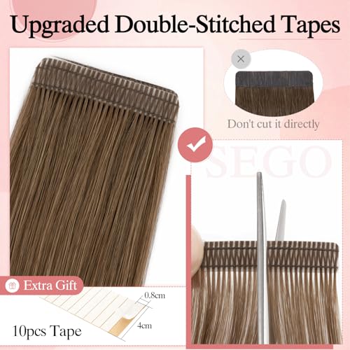 SEGO Double-Stitched Tape in Hair Extensions Human Hair Invisible Tape in Hair Extensions Long Straight Tape Hair Extensions for Women,20 Inch,#4 Chocalate Brown,20pcs 46g