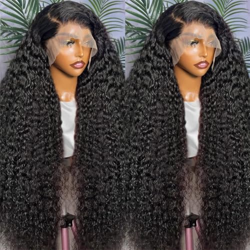 SQU&CIR Deep Wave Lace Front Wigs Human Hair Wigs 180% Density 13x4 HD Transparent Deep Curly Lace Frontal Wigs Human Hair Pre Plucked with Baby Hair for Women (20 Inch)