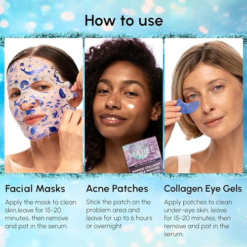 MAREE Holiday Skincare Gift Set ? Under Eye Patches, Collagen Face Mask & Cute Pimple Patches for Face ? Christmas Gifts & Stocking Stuffers for Women and Men ? Top Christmas Gifts for Mom & Coworkers