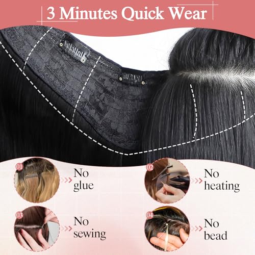 One Pieces Clip in Hair Extensions Human Hair Upgraded V-Shaped 5 Clips in Hair Extensions Human Hair Long One Piece Hairpiece for Women,16 Inch,#04 Chocalate Brown,65g