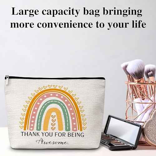 Boho Rainbow Makeup Bag, Thank You Gifts for Women Girl Mom Sister Friends Coworkers, Appreciation Gifts Travel Toiletry Waterproof Cosmetic Bag - A04