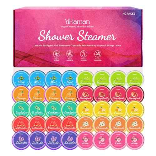 40PCS Shower Steamers Aromatherapy for Women or Men, 10 Scents Organic Shower Bombs, Relaxation with Organic Essential Oils, Birthday Self Care Gift for Women 1 Set