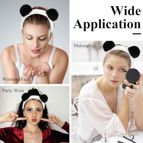 Ondder 3 Pack Bear Ears Headband Cute Panda Ears Fluufy Animal Ear Hairband Halloween Custome Headwear Party Suplies Plush Bear Ears Headband for Spa Makeup Washing Face for Women Girls