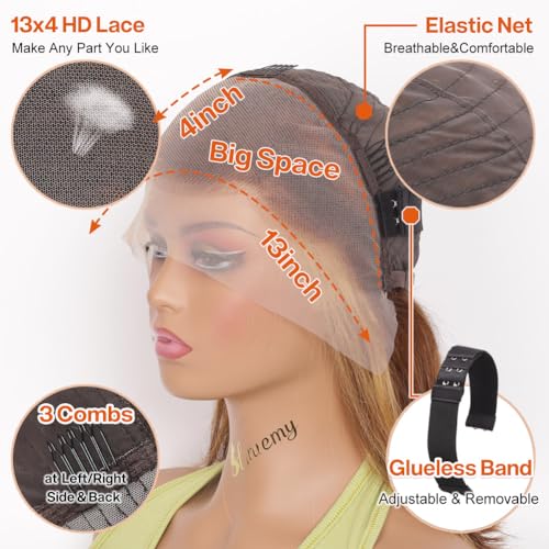 Bob Wig Human Hair 13x4 HD Lace Frontal Short Straight Lace Front Bob Wigs for Black Women Human Hair Pre Plucked Glueless Side Part 180% Density Ombre Highlight 4/27 12 Inch