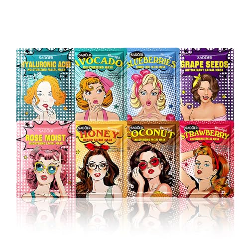 Girl Character Sheet Masks, Spa Party Facial Mask Skincare Set, Sheet Masks Skin Care, Moisturize Brighten Soothe for All Skin Types, Christmas Birthday Gifts for Women Men Girls, (8Pcs)