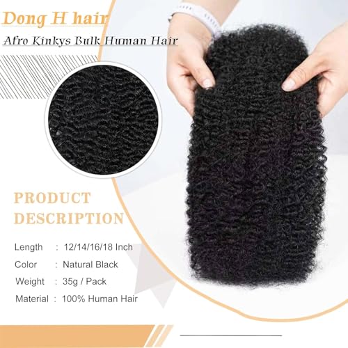Afro Kinkys Bulk Human Hair 20 Inch for Braiding Afro Kinky-Curly Human Hair Bulk For Mini Twist, Repair Locs Hair Bulk Human Braiding Hair for Micro Dreadlocs Extensions(1B,35g/pack)