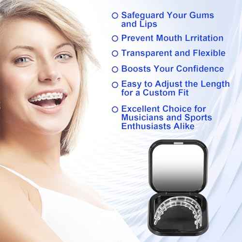 Comfort Cover for Braces, Lip Protector Mouth Guard Lip Cushion Teeth Shield Bumper for Brackets, Aligner, Dental Wax Alternative, Hard and Rigid Clip, in Portable Storage Case with Mirror